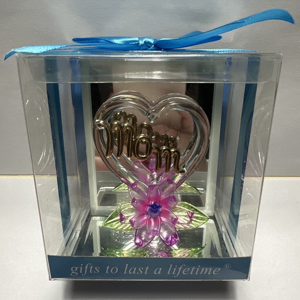CRYSTAL CASTLE Mom Colorful Flower Hand Blown Glass On 4x3" Mirror